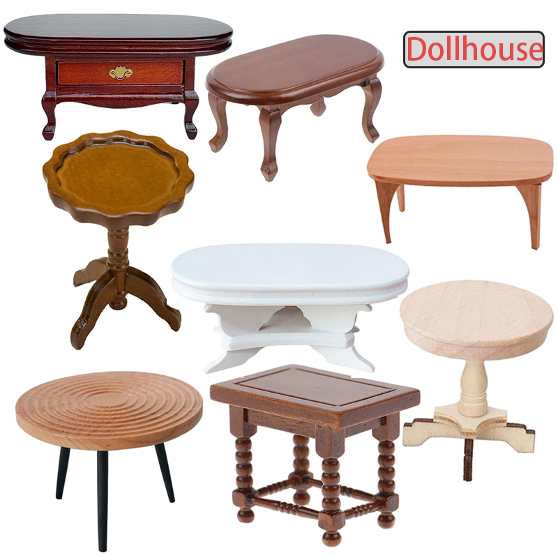 Outdoor Furniture Wood - 1:12 Dollhouse Miniature Round Table Tea