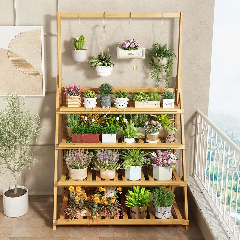 Outdoor Furniture Balcony - Solid Wood Flower Shelf Plant Shelves
