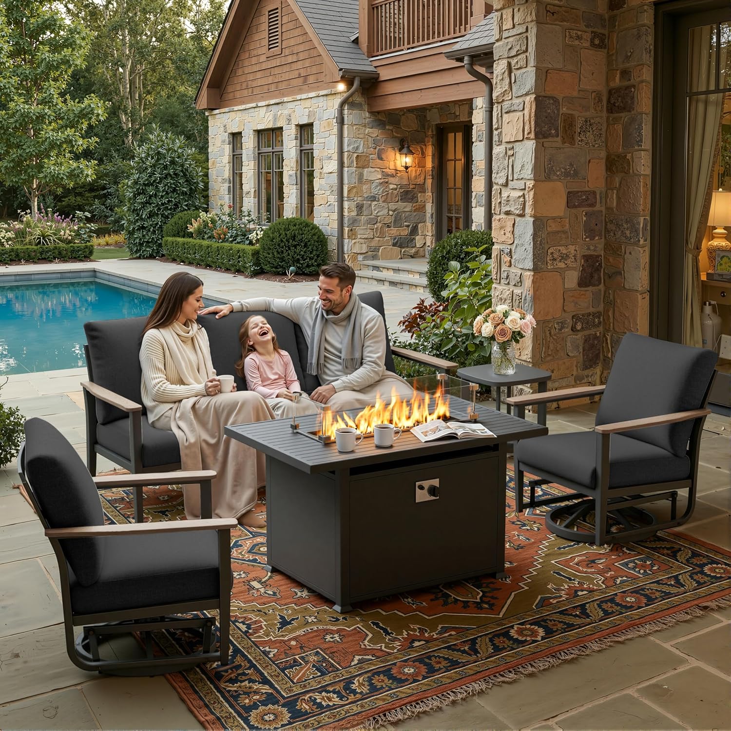 Outdoor Furniture Balcony - 5pc Aluminum Patio Set Swivel Rockers