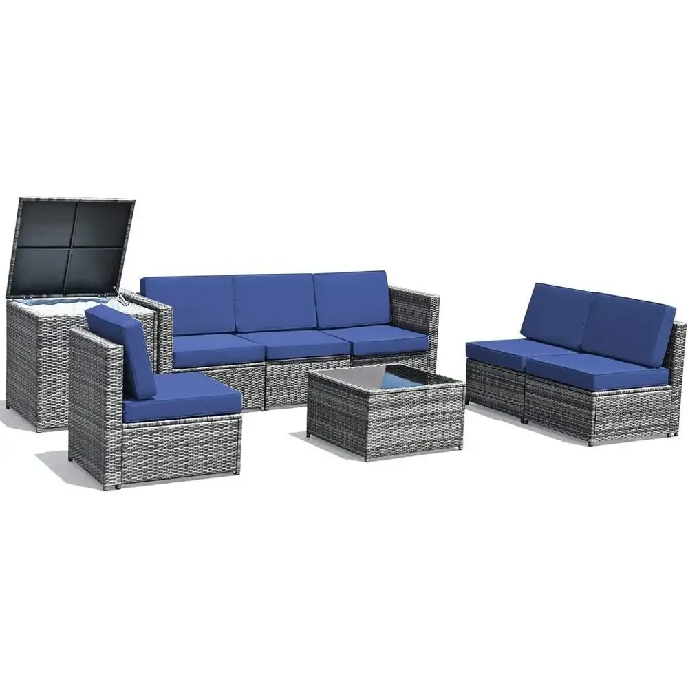 Outdoor Furniture With Storage For Cushions - 8-Piece Outdoor PE Rattan Patio Furniture