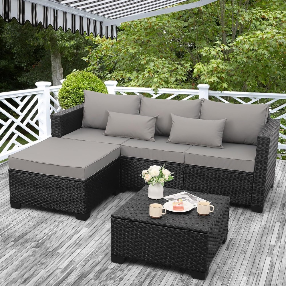 Outdoor Furniture With Storage For Cushions - 3-Piece Outdoor Wicker Sectional Sofa with