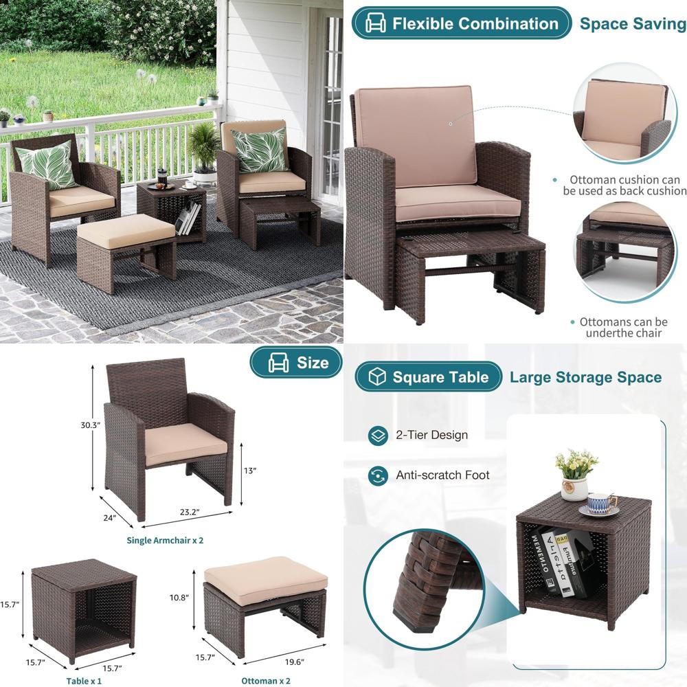 Outdoor Furniture With Storage For Cushions - 5-Piece Outdoor Patio Furniture Set with