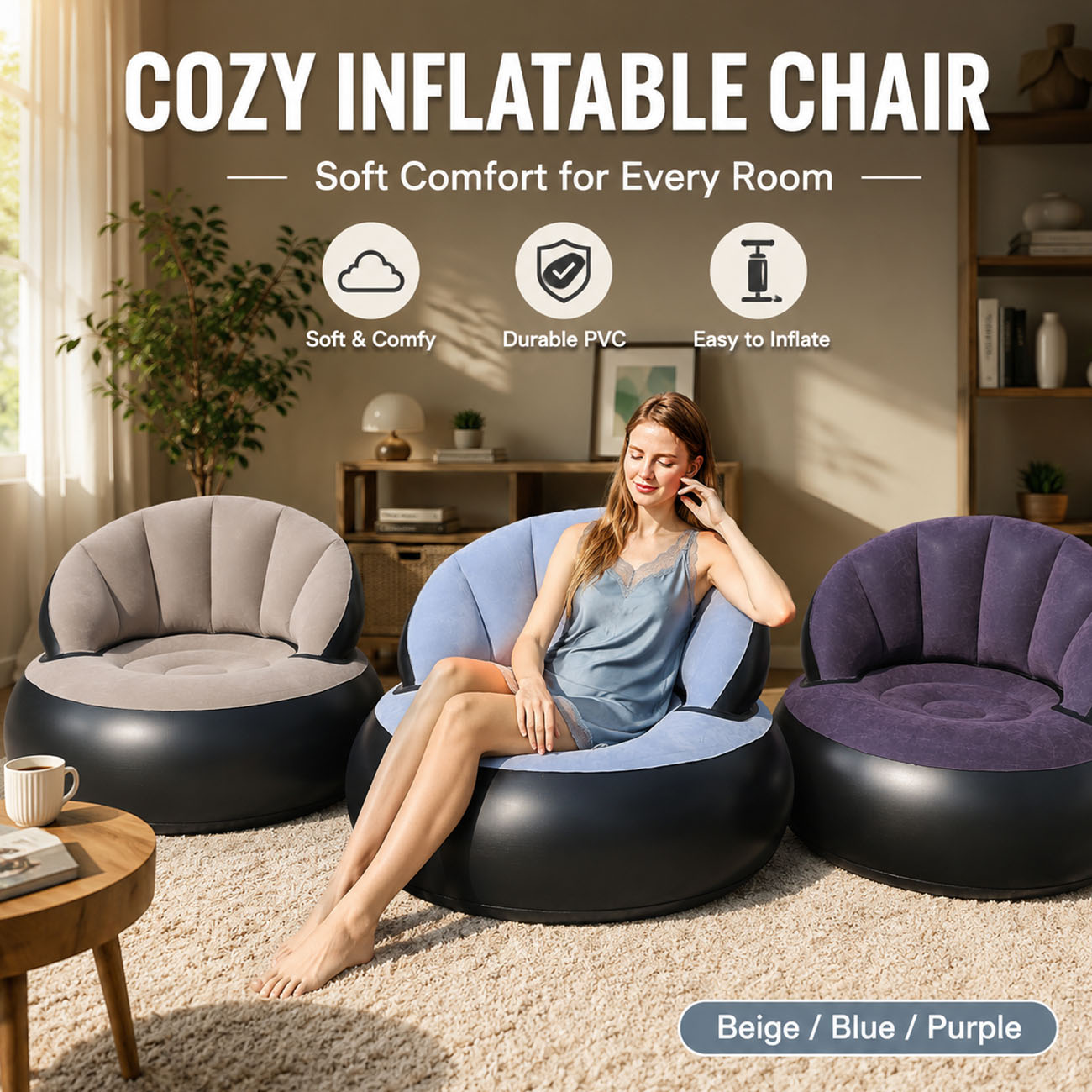 Outdoor Furniture Sales - Inflatable Chair for Adults, Flocking Comfortable