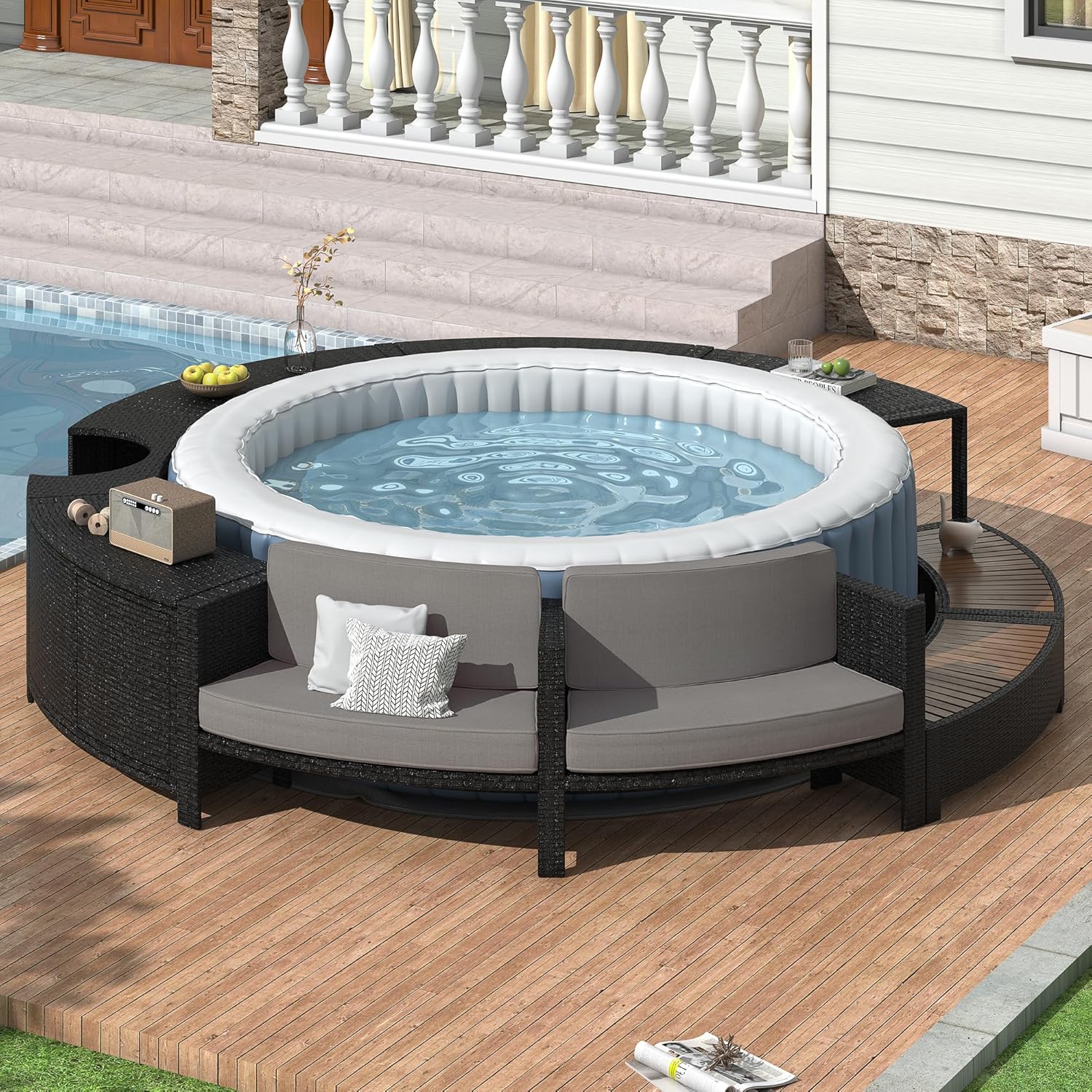 Rattan Patio Sofa Set with Sto - огляд і ціна Outdoor Furniture Grey