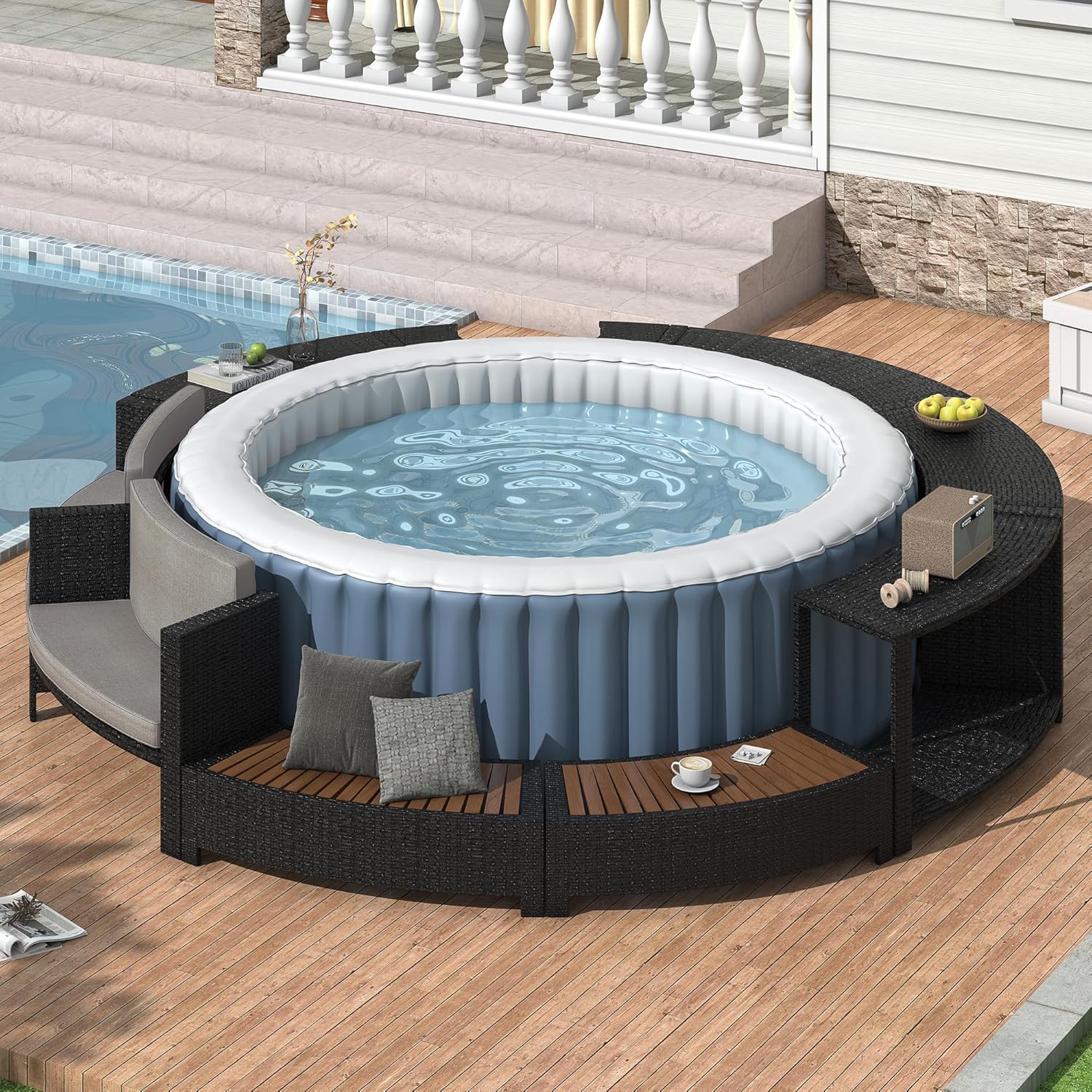 Rattan Patio Sofa Set with Sto - огляд і ціна Outdoor Furniture Grey