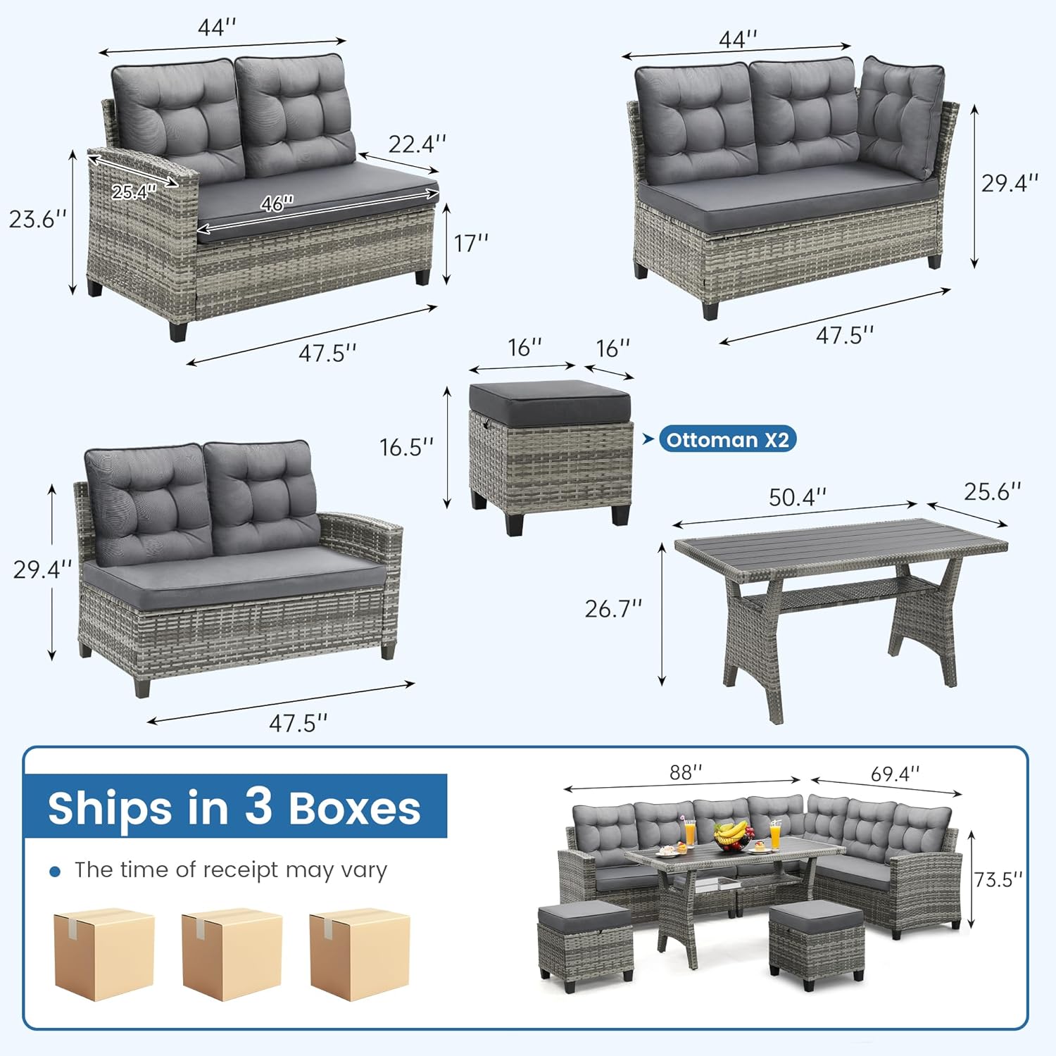 6 Piece Patio Furniture Set, D - огляд і ціна Outdoor Furniture Grey