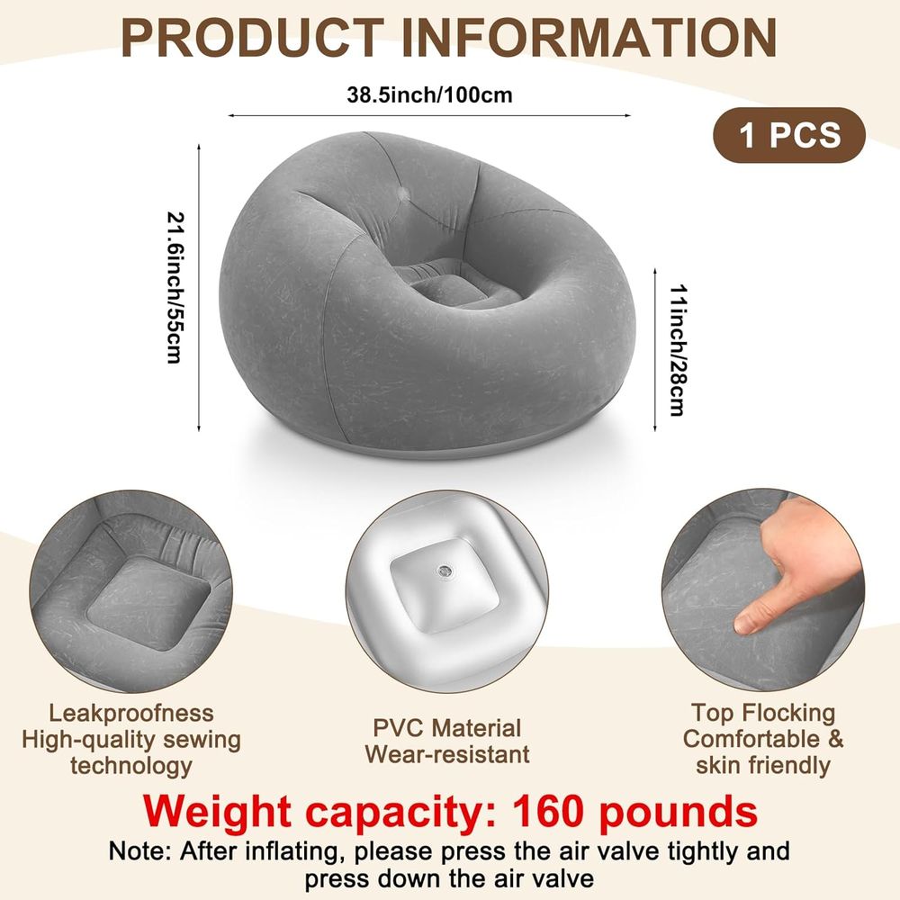 Inflatable Bean Bag Chairs, Gr - огляд і ціна Outdoor Furniture Grey