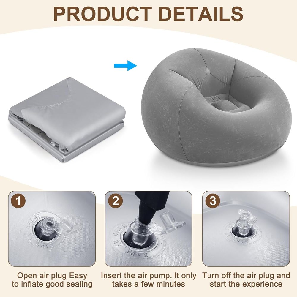 Inflatable Bean Bag Chairs, Gr - огляд і ціна Outdoor Furniture Grey