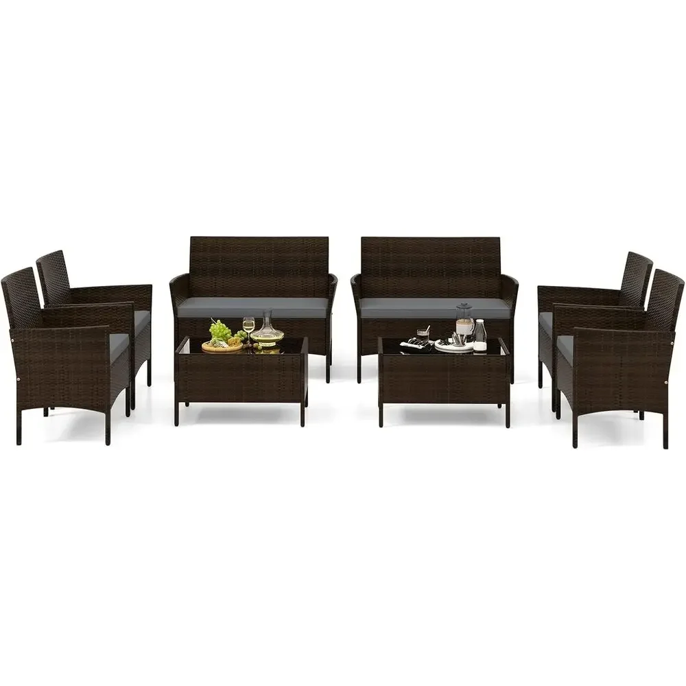 8-Piece Outdoor Rattan Patio F - огляд і ціна Outdoor Furniture Grey