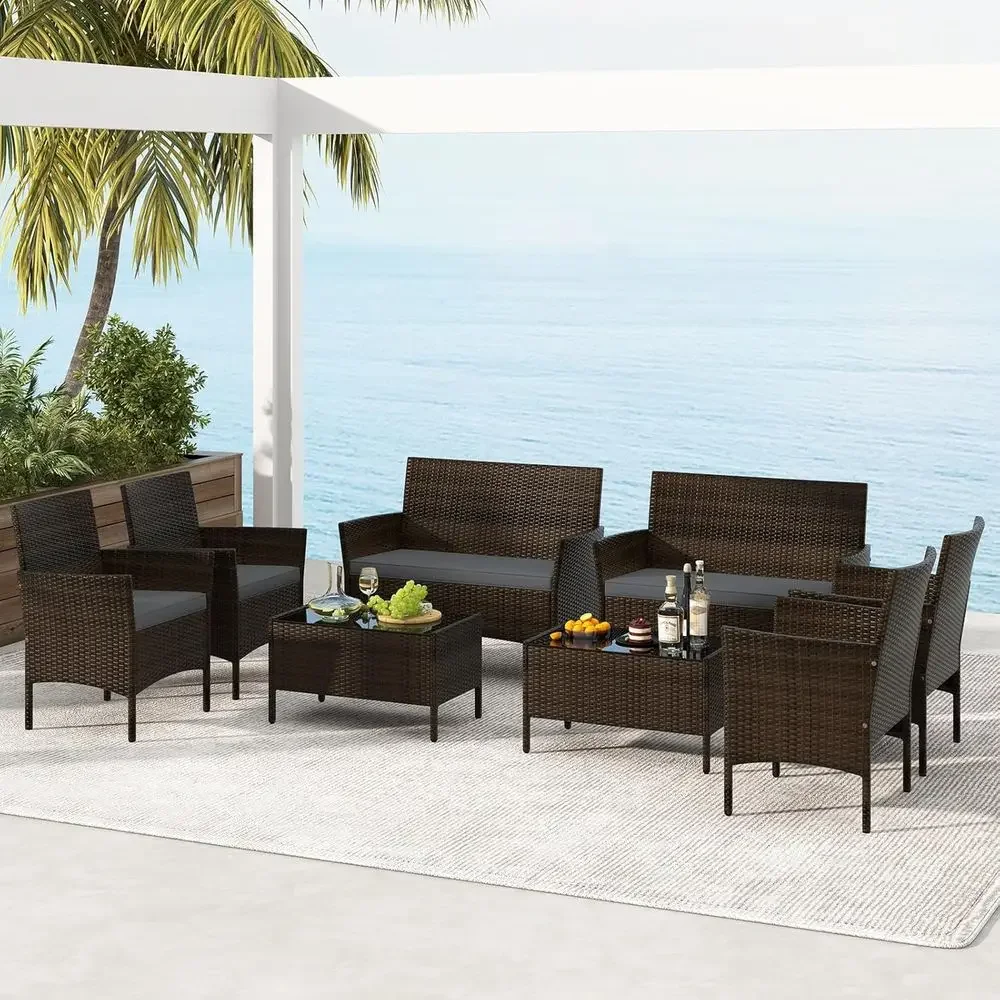8-Piece Outdoor Rattan Patio F - огляд і ціна Outdoor Furniture Grey