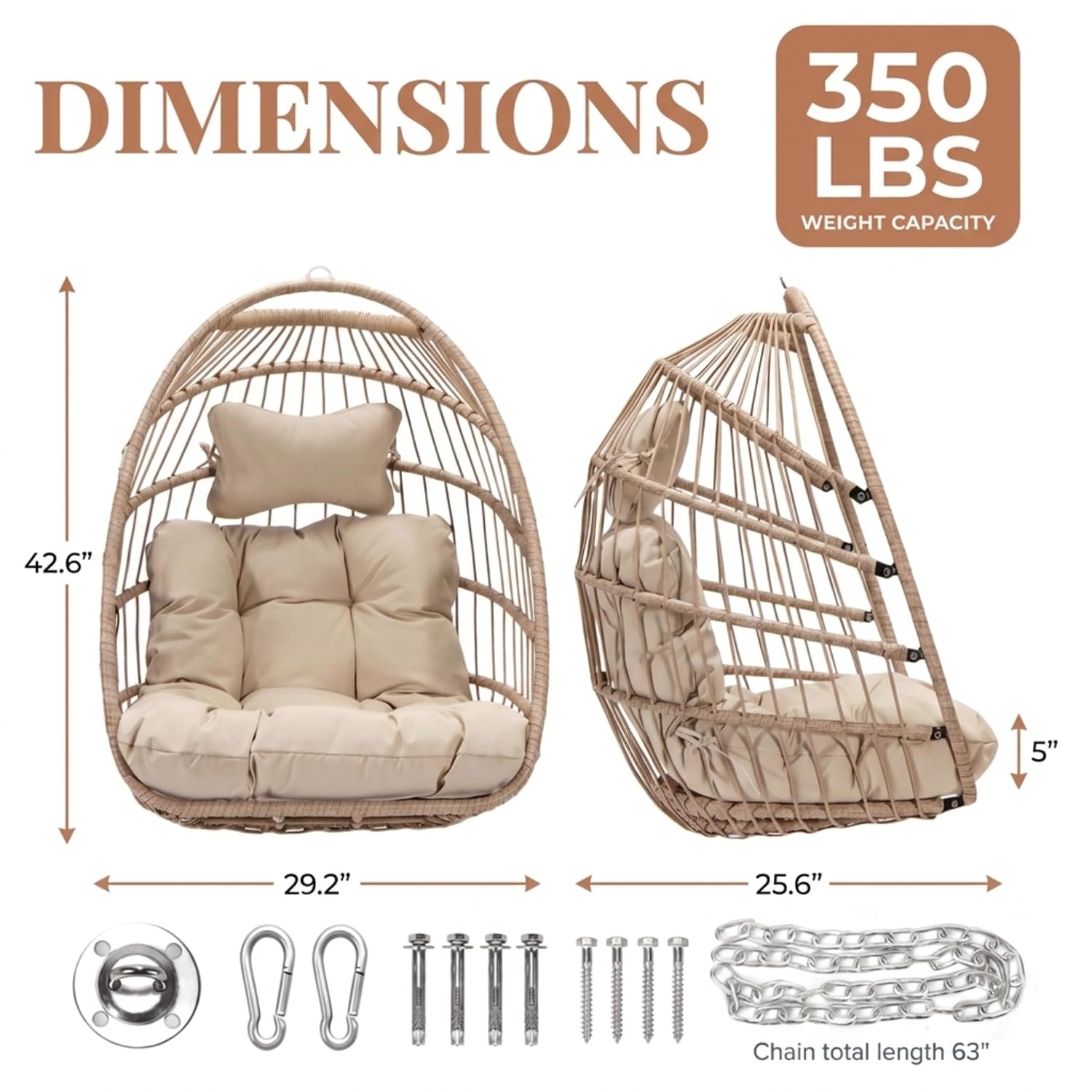 350LBS Wicker Hanging Egg Swin - огляд і ціна Outdoor Furniture Without Cushions