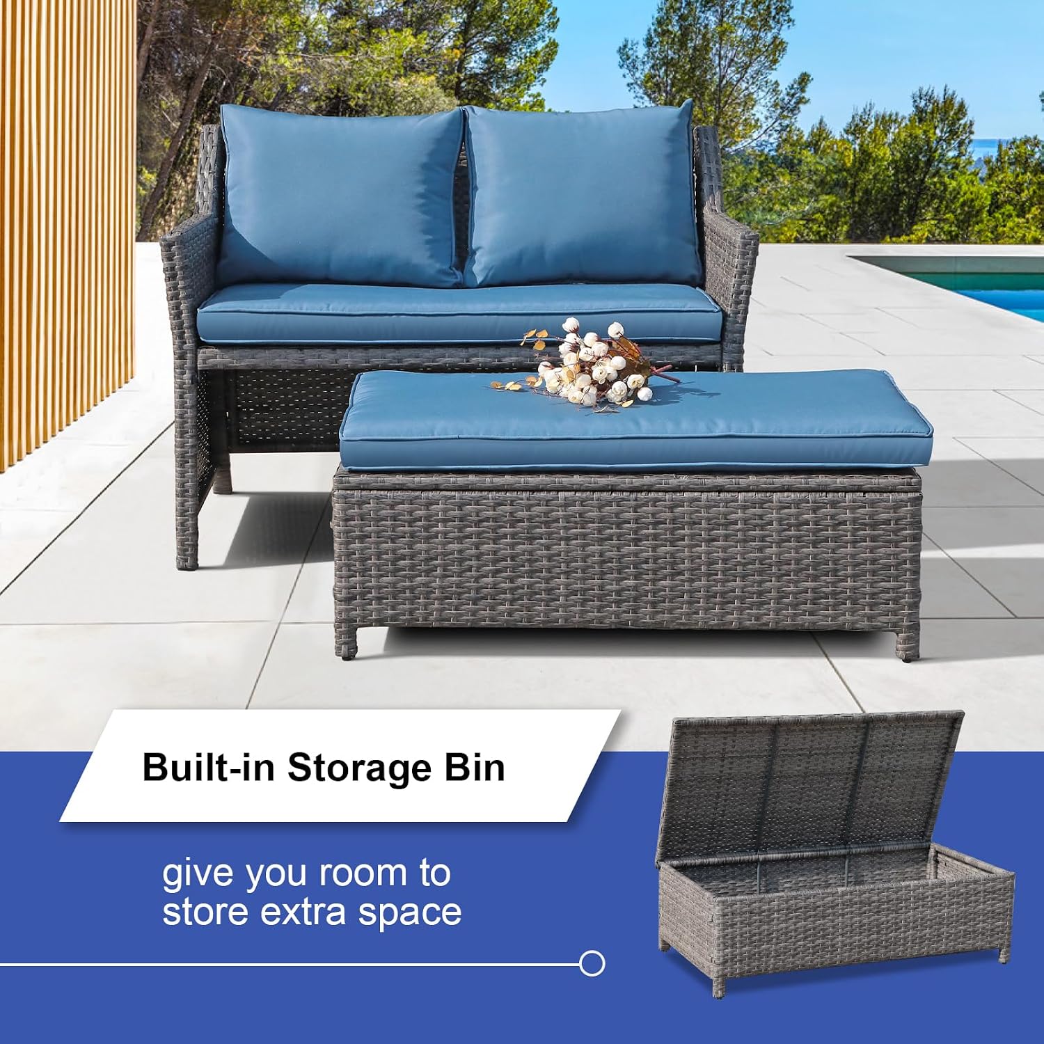 Wicker Patio Loveseat w/Storag - огляд і ціна Outdoor Furniture With Storage For Cushions