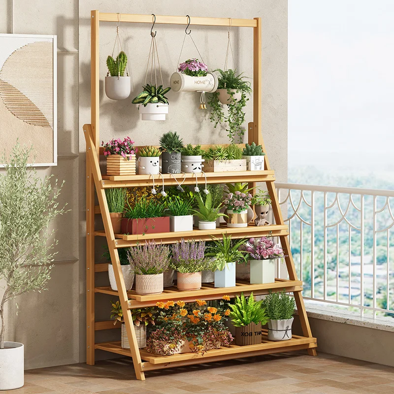 Solid Wood Flower Shelf Plant  - огляд і ціна Outdoor Furniture Balcony