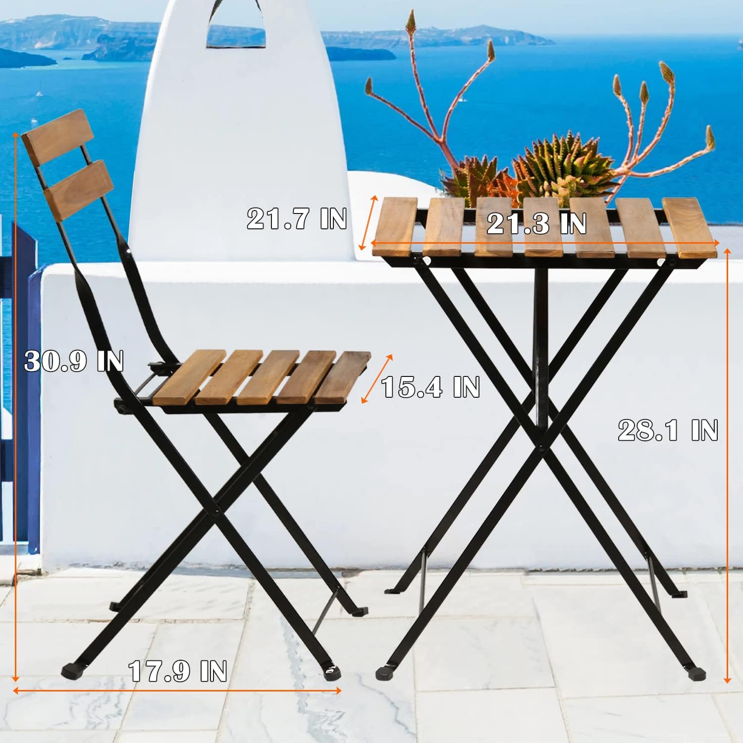 Natural wood 3-piece folding p - огляд і ціна Outdoor Furniture Balcony