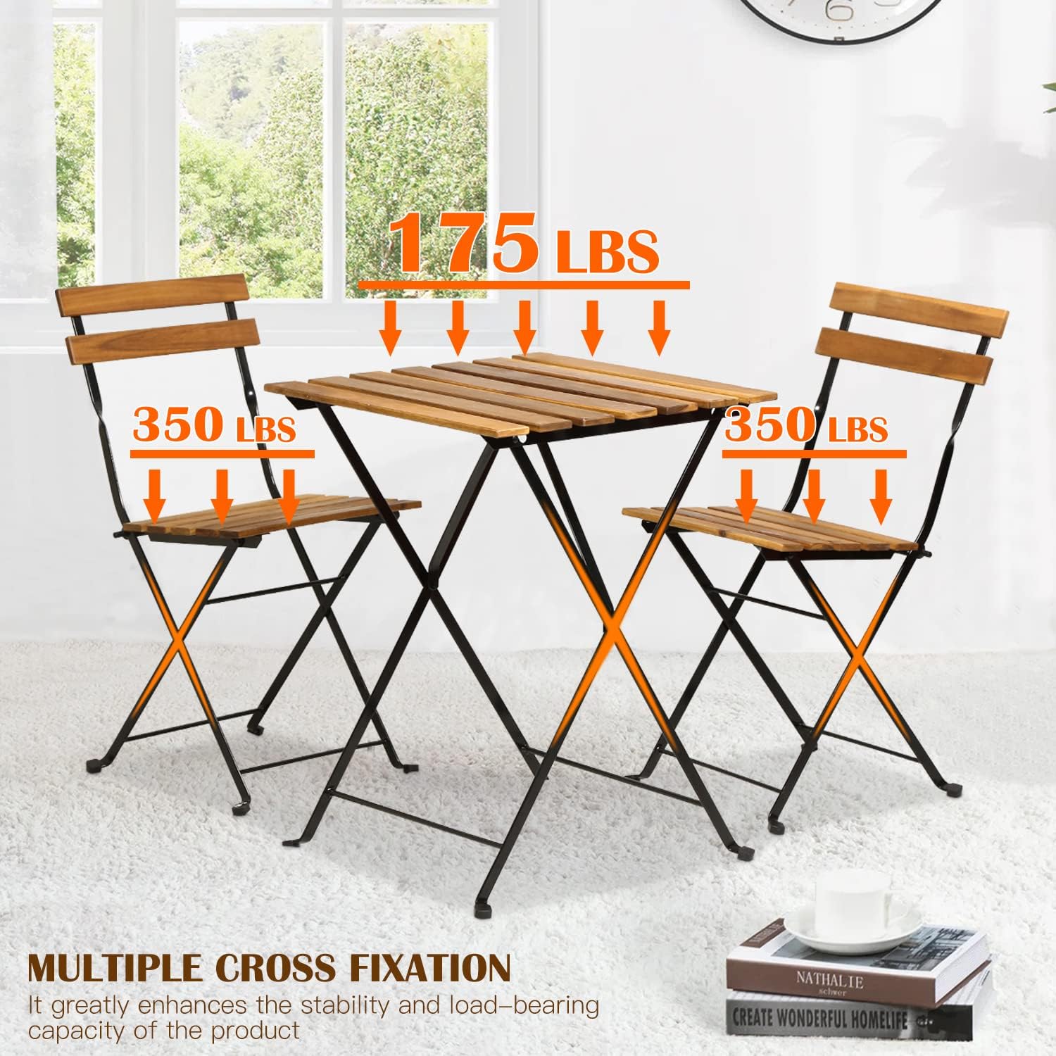 Natural wood 3-piece folding p - огляд і ціна Outdoor Furniture Balcony