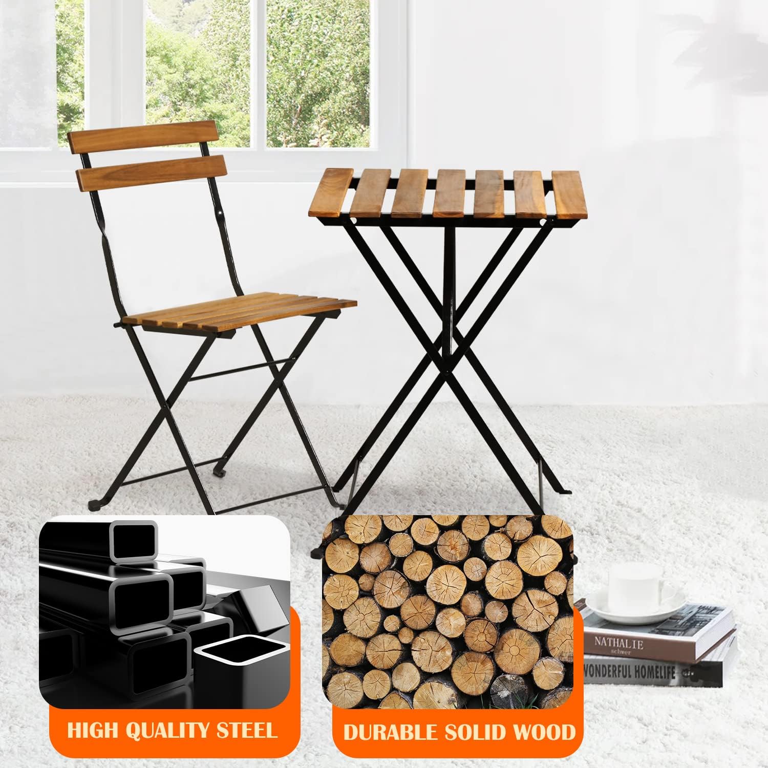 Natural wood 3-piece folding p - огляд і ціна Outdoor Furniture Balcony