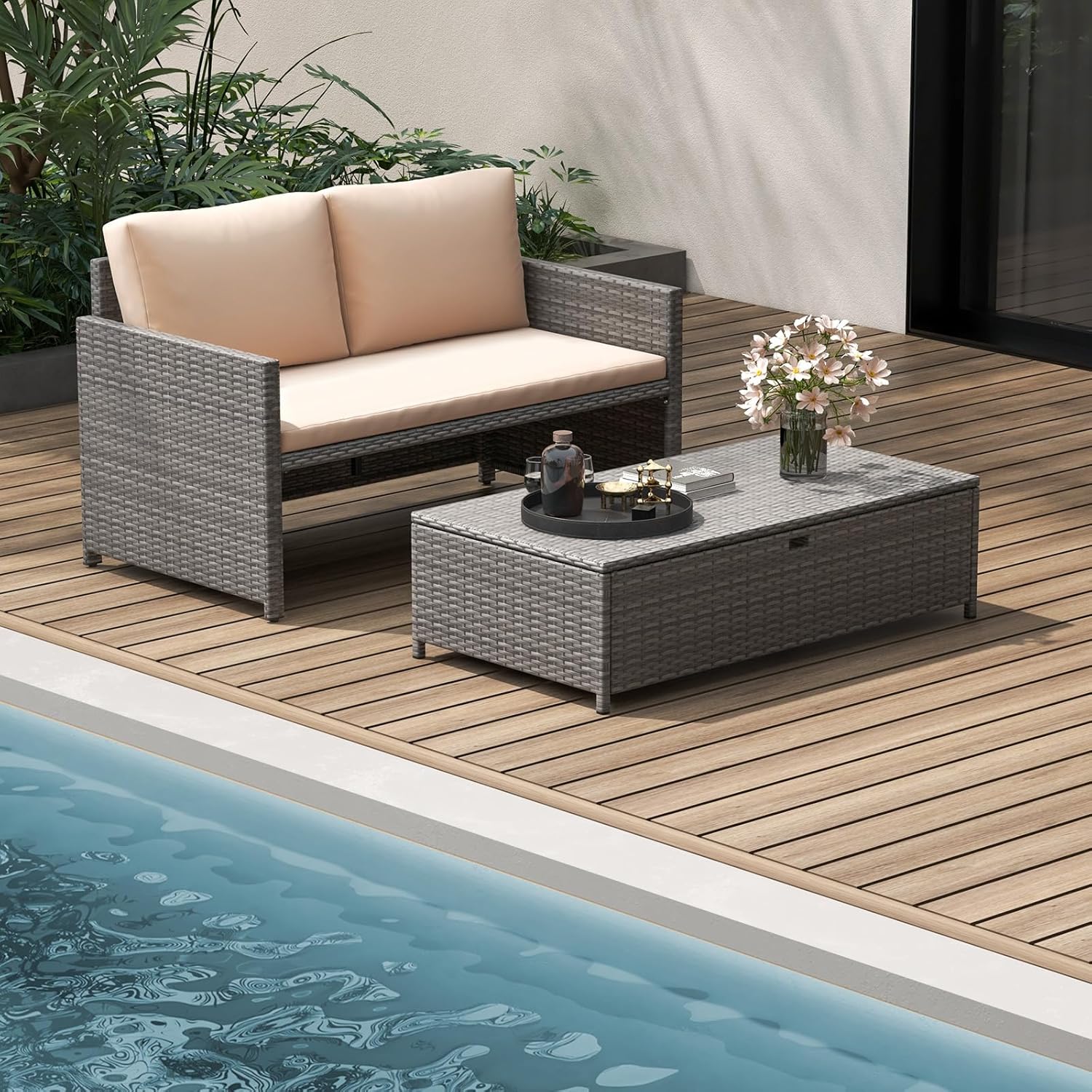 Wicker Patio Daybed Loveseat O - огляд і ціна Outdoor Furniture Balcony
