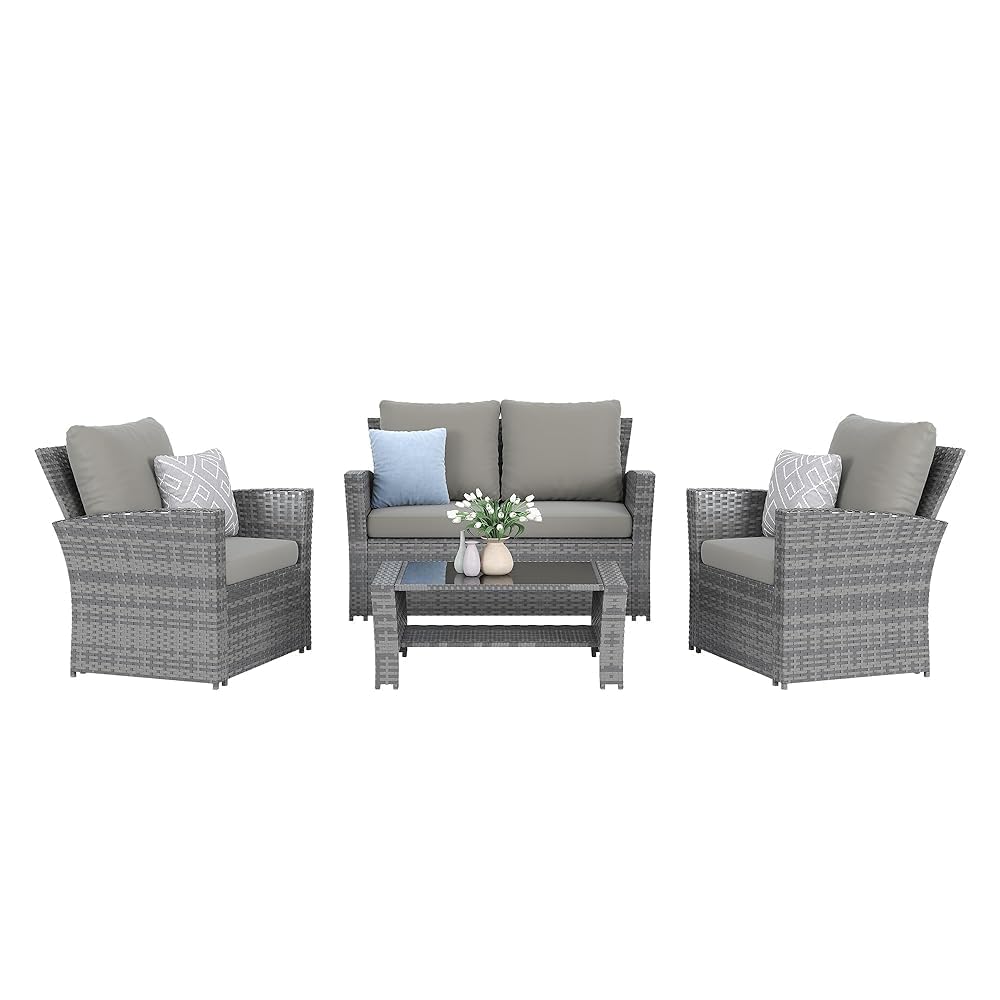 4-Piece Grey Waterproof PE Wic - огляд і ціна Outdoor Furniture Grey