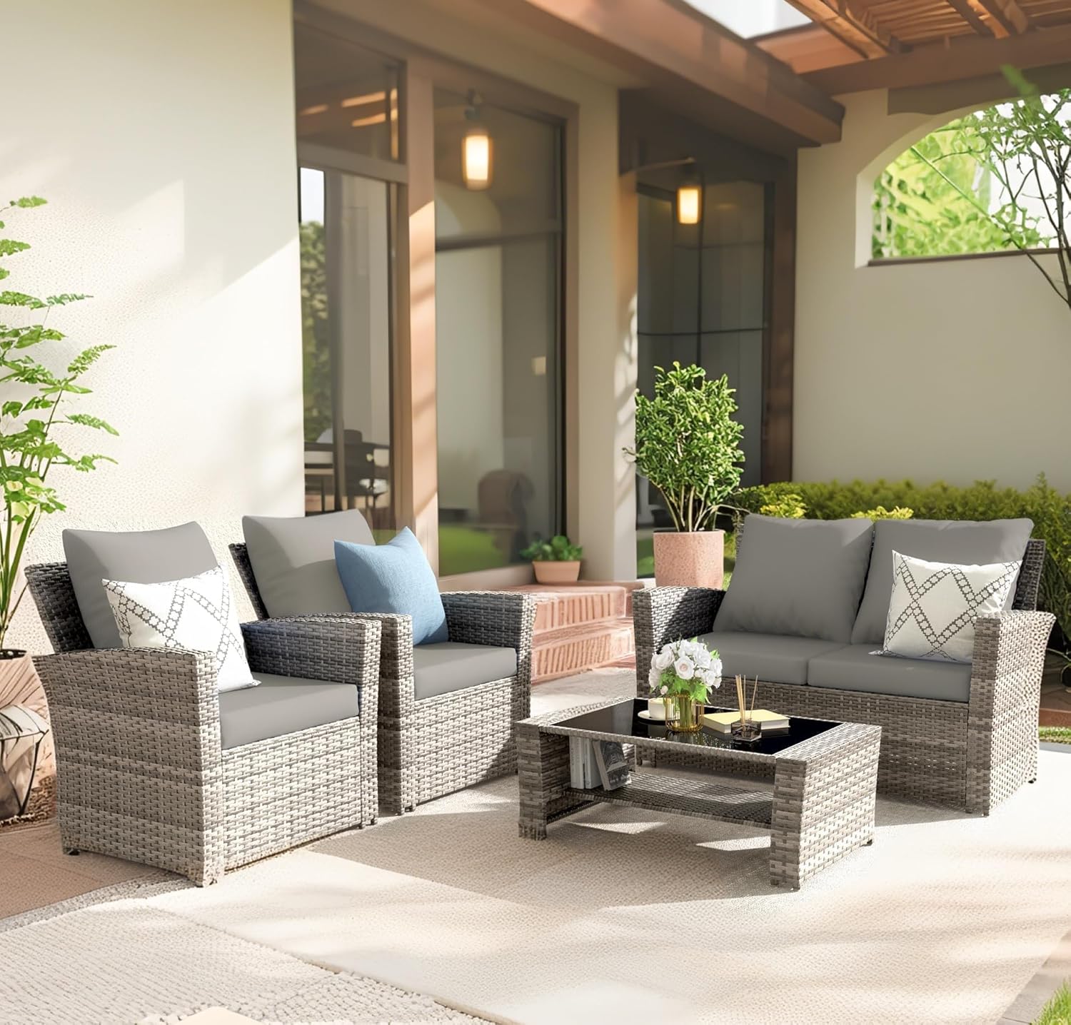 4-Piece Grey Waterproof PE Wic - огляд і ціна Outdoor Furniture Grey