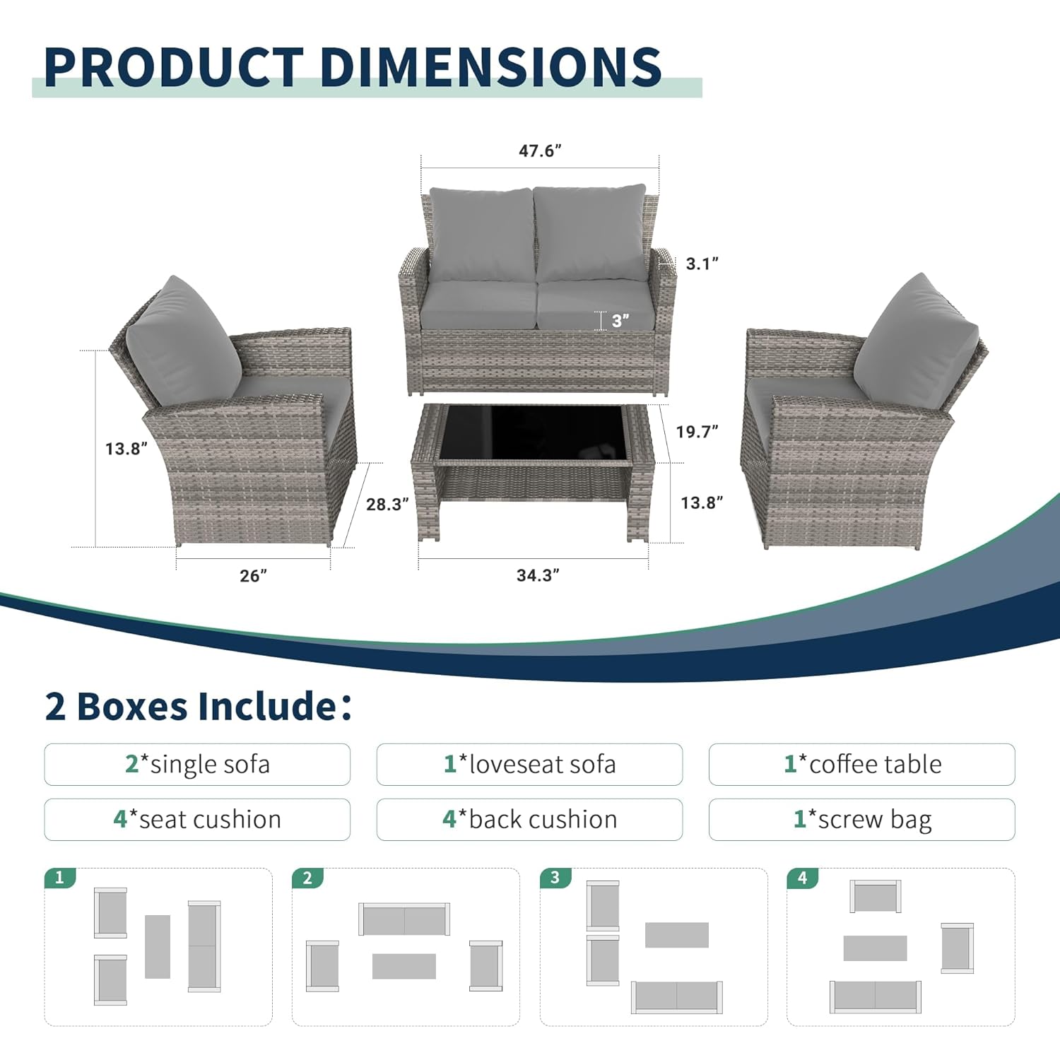 4-Piece Grey Waterproof PE Wic - огляд і ціна Outdoor Furniture Grey