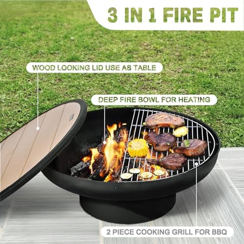 32in Fire Pit Table with Lid,H - огляд і ціна Fire Pit Bowl