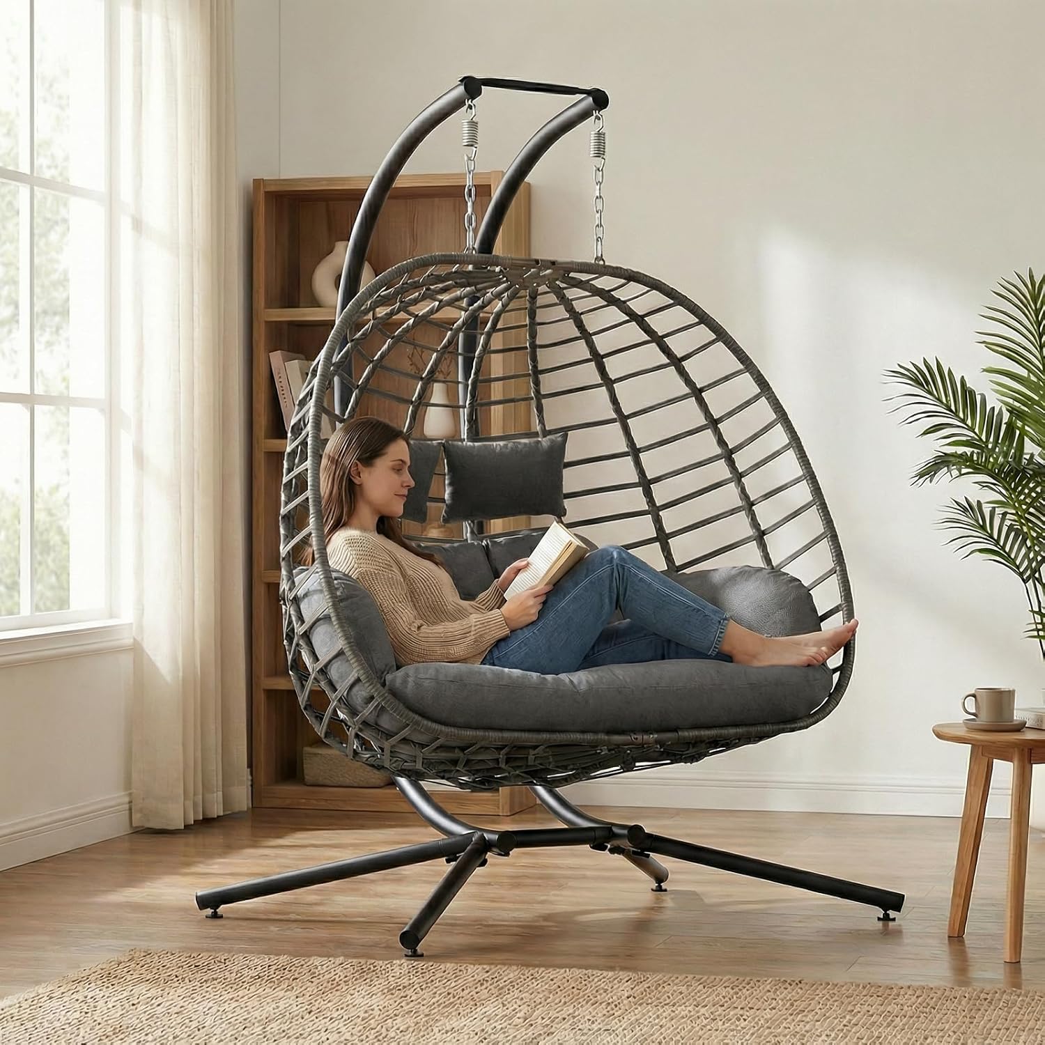 2 Person Egg Swing Chair with  - огляд і ціна Outdoor Furniture Grey