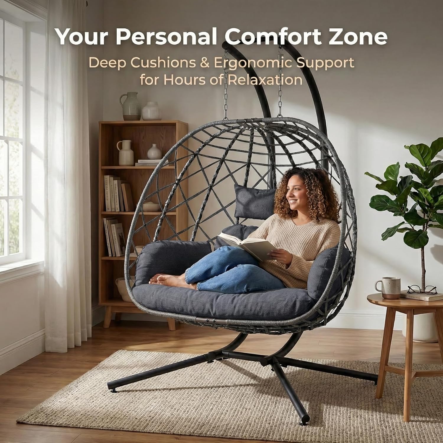 2 Person Egg Swing Chair with  - огляд і ціна Outdoor Furniture Grey