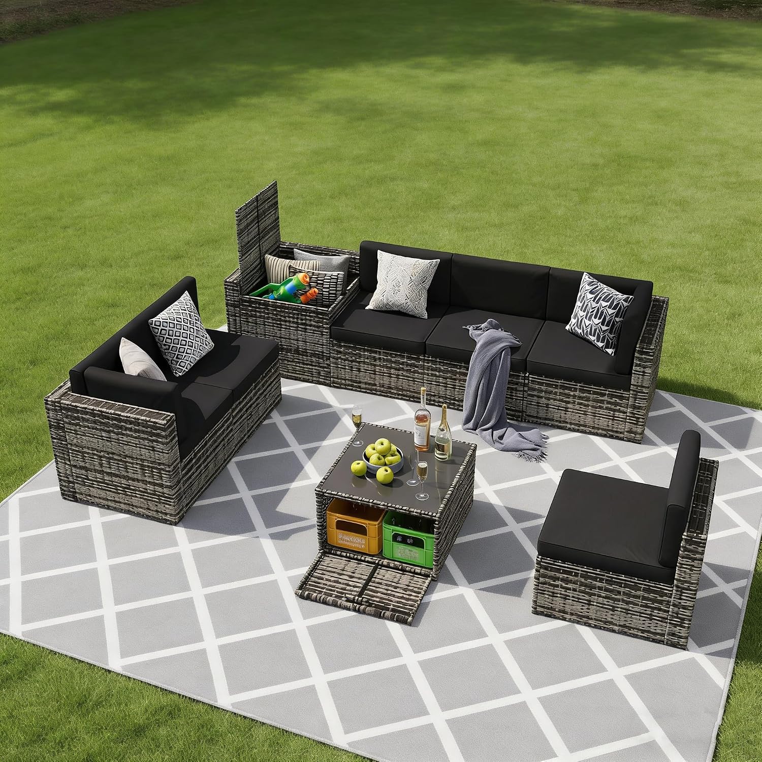 8-Piece Wicker Patio Sectional - огляд і ціна Outdoor Furniture With Storage For Cushions