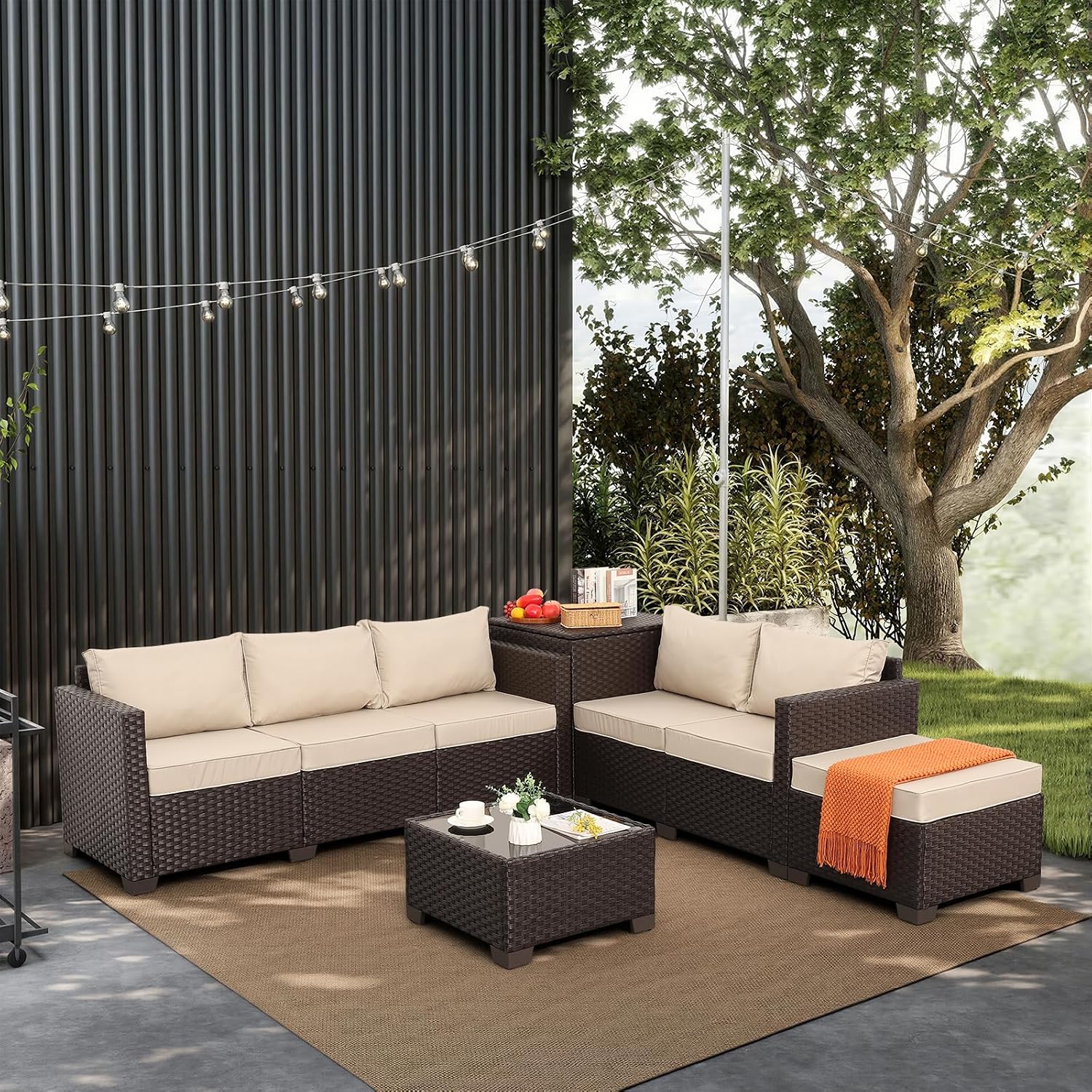 5pc Brown Wicker Patio Furnitu - огляд і ціна Outdoor Furniture With Storage For Cushions