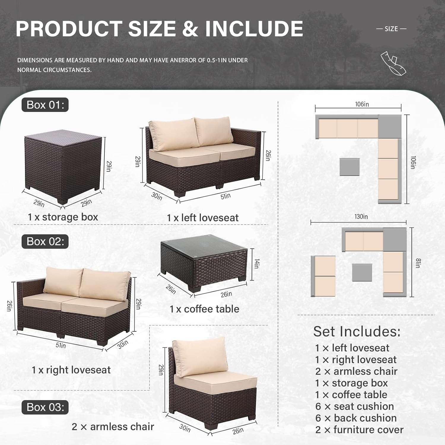 5pc Brown Wicker Patio Furnitu - огляд і ціна Outdoor Furniture With Storage For Cushions