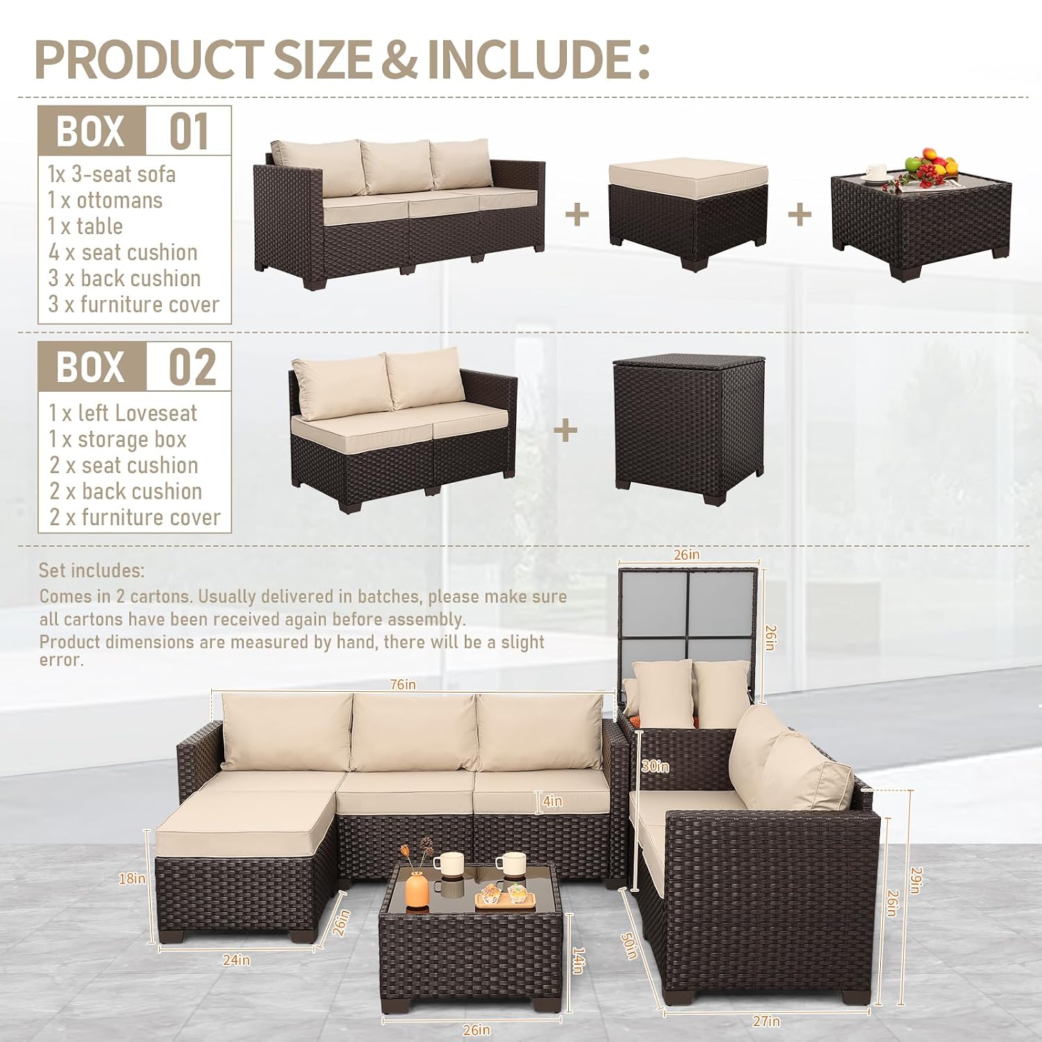 5pc Brown Wicker Patio Furnitu - огляд і ціна Outdoor Furniture With Storage For Cushions